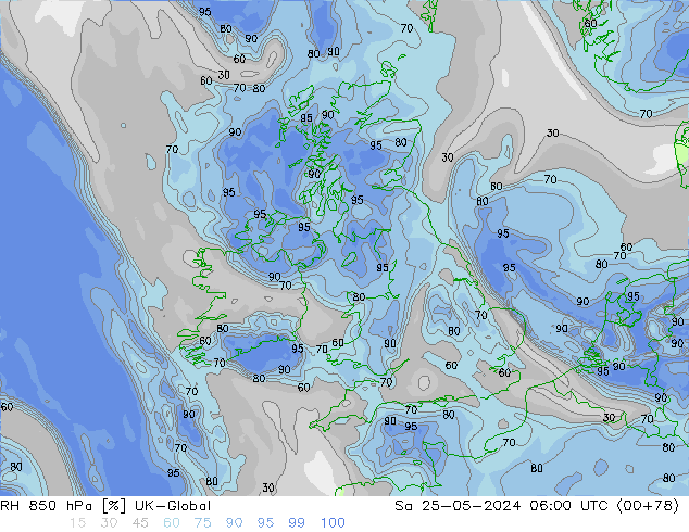 RH 850 hPa UK-Global Sa 25.05.2024 06 UTC