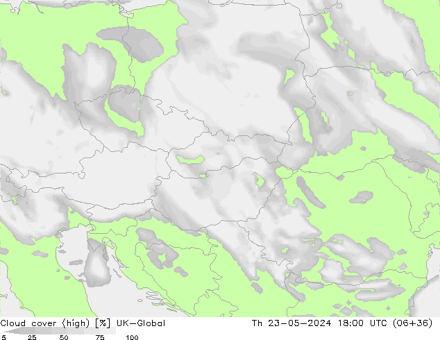 Cloud cover (high) UK-Global Th 23.05.2024 18 UTC