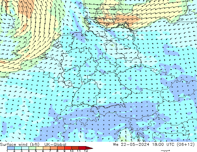Bodenwind (bft) UK-Global Mi 22.05.2024 18 UTC