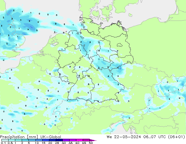 Yağış UK-Global Çar 22.05.2024 07 UTC