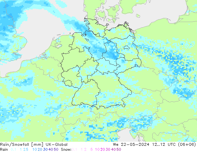 Rain/Snowfall UK-Global mer 22.05.2024 12 UTC