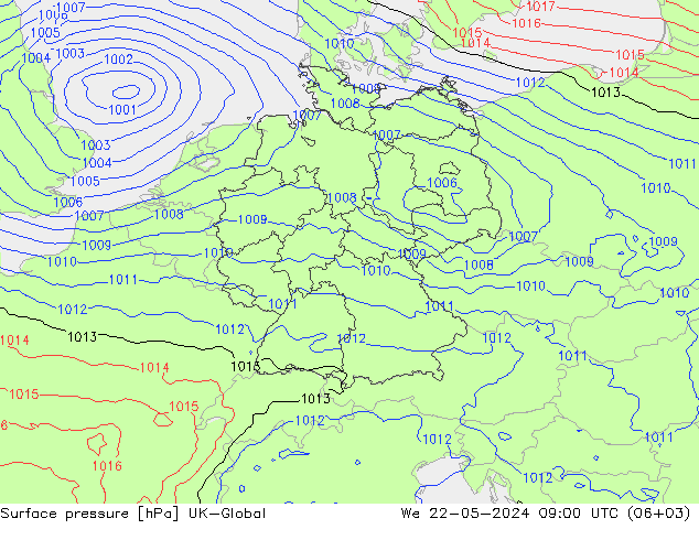 地面气压 UK-Global 星期三 22.05.2024 09 UTC