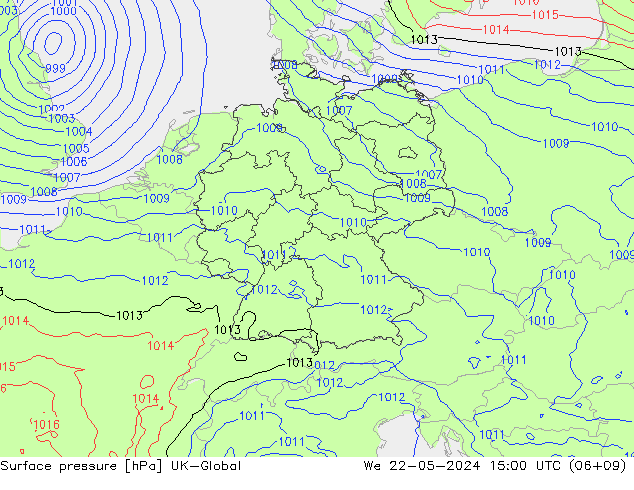 Atmosférický tlak UK-Global St 22.05.2024 15 UTC