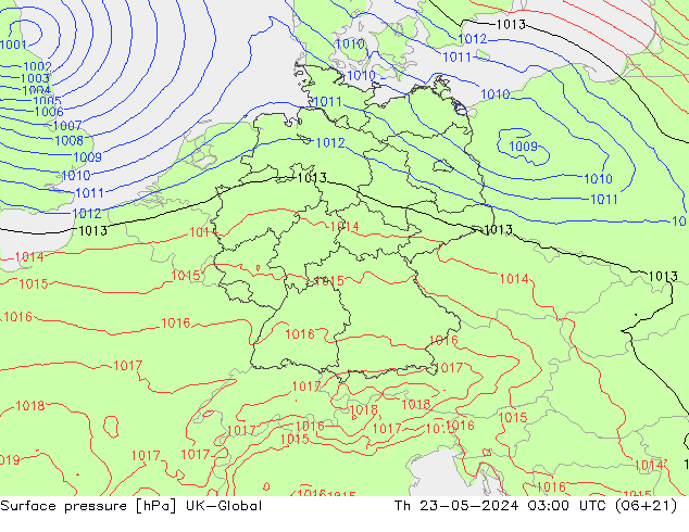 Surface pressure UK-Global Th 23.05.2024 03 UTC