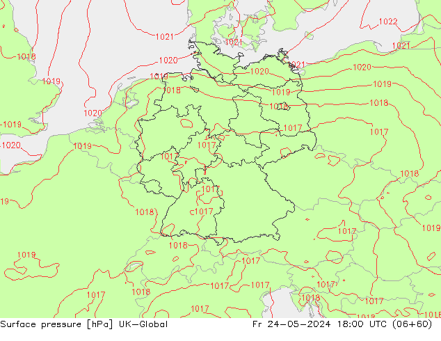 Atmosférický tlak UK-Global Pá 24.05.2024 18 UTC