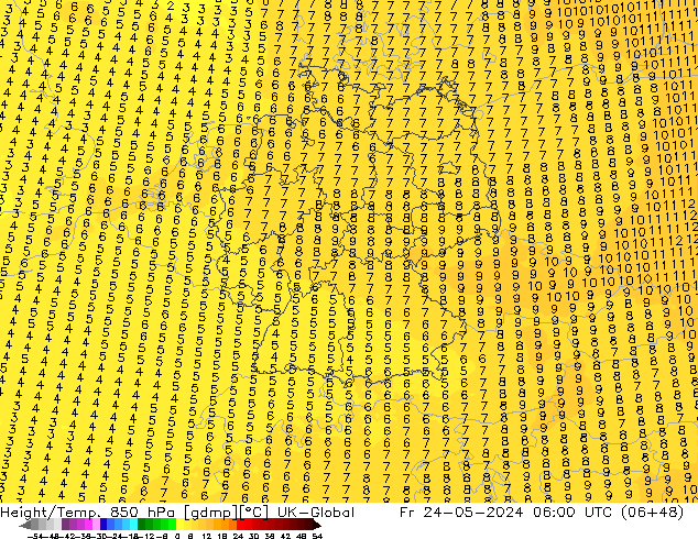 Height/Temp. 850 hPa UK-Global pt. 24.05.2024 06 UTC