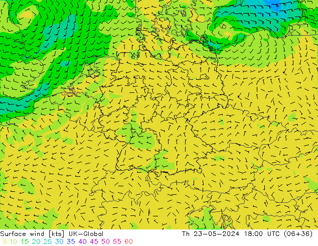 Surface wind UK-Global Th 23.05.2024 18 UTC