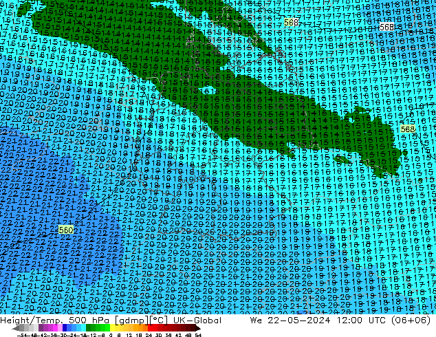 Height/Temp. 500 hPa UK-Global 星期三 22.05.2024 12 UTC