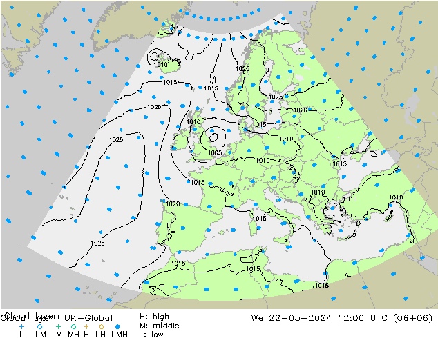 Cloud layer UK-Global We 22.05.2024 12 UTC