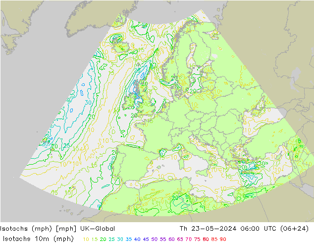 Isotachs (mph) UK-Global Qui 23.05.2024 06 UTC