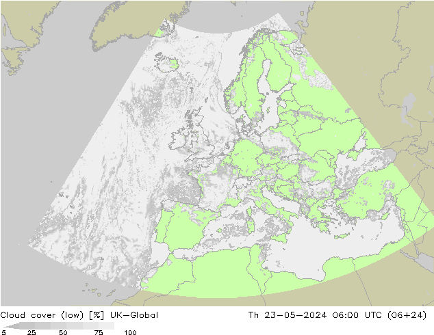 Bewolking (Laag) UK-Global do 23.05.2024 06 UTC