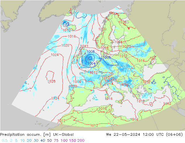 Toplam Yağış UK-Global Çar 22.05.2024 12 UTC