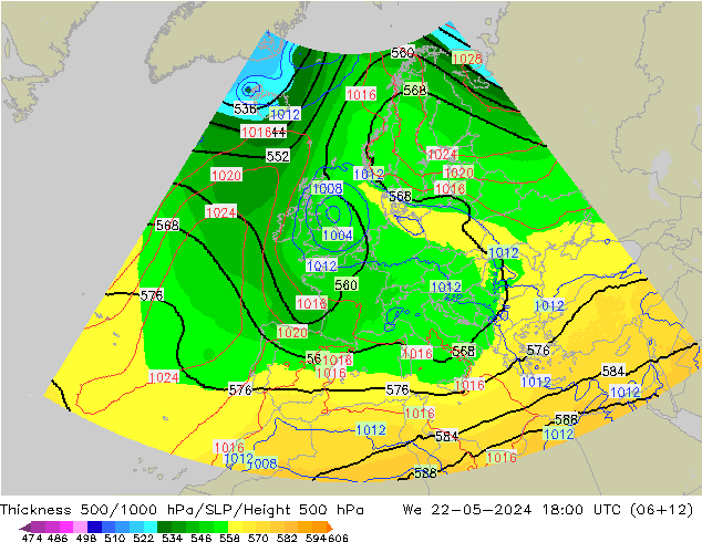 Thck 500-1000гПа UK-Global ср 22.05.2024 18 UTC