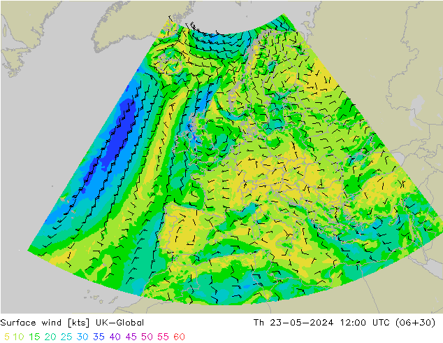 Surface wind UK-Global Th 23.05.2024 12 UTC