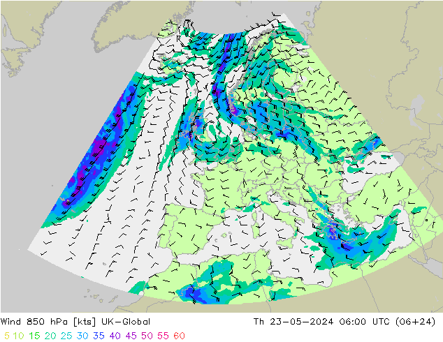 ветер 850 гПа UK-Global чт 23.05.2024 06 UTC