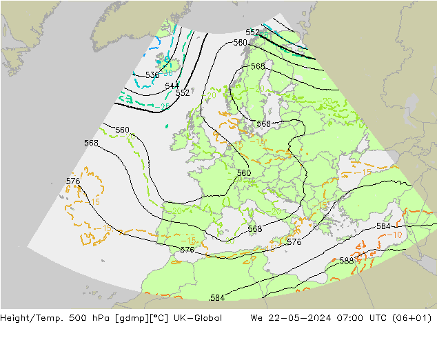 Yükseklik/Sıc. 500 hPa UK-Global Çar 22.05.2024 07 UTC