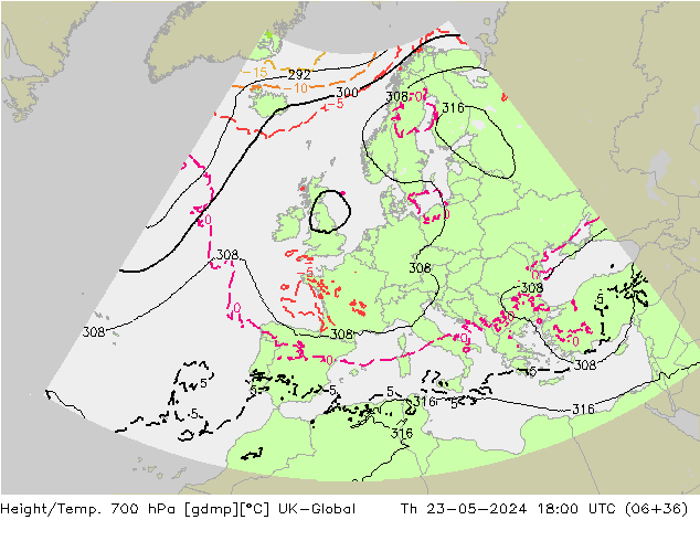 Yükseklik/Sıc. 700 hPa UK-Global Per 23.05.2024 18 UTC