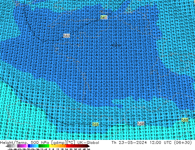 Yükseklik/Sıc. 500 hPa UK-Global Per 23.05.2024 12 UTC
