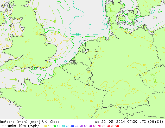 Isotachs (mph) UK-Global We 22.05.2024 07 UTC
