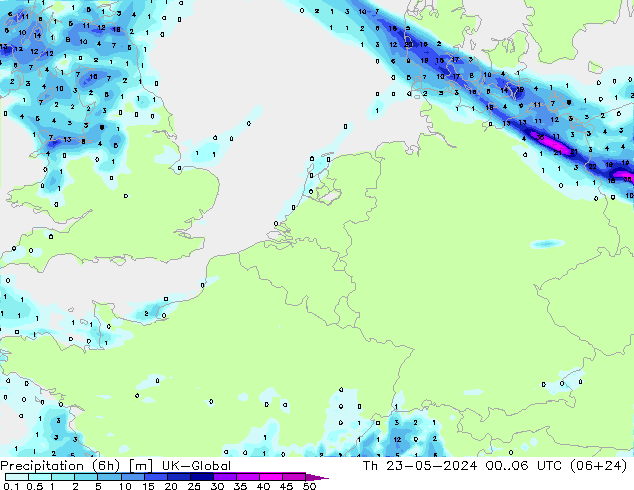 降水量 (6h) UK-Global 星期四 23.05.2024 06 UTC