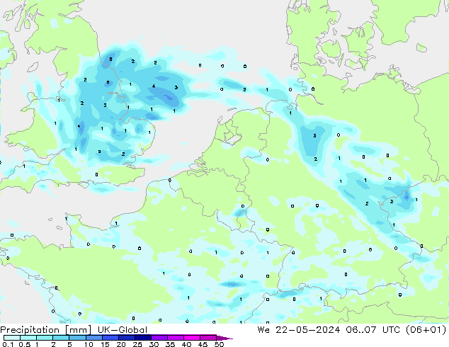 Precipitazione UK-Global mer 22.05.2024 07 UTC