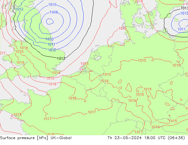 Atmosférický tlak UK-Global Čt 23.05.2024 18 UTC