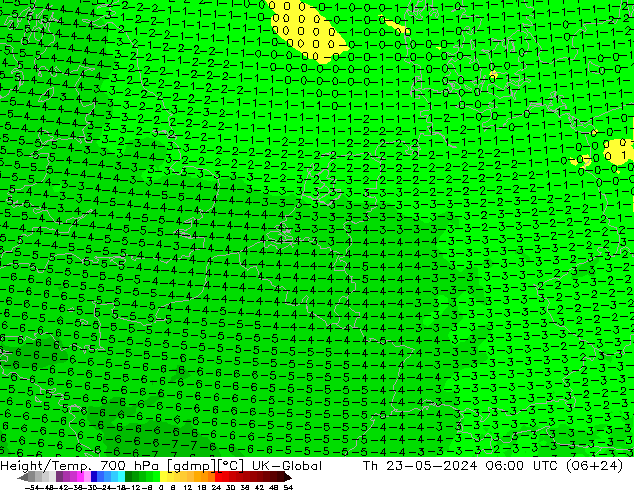 Height/Temp. 700 hPa UK-Global 星期四 23.05.2024 06 UTC