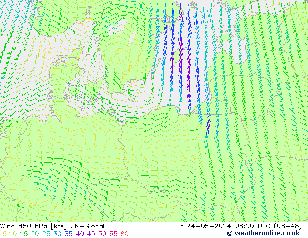 Wind 850 hPa UK-Global Pá 24.05.2024 06 UTC