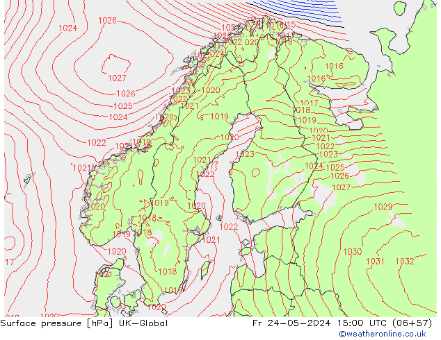 Surface pressure UK-Global Fr 24.05.2024 15 UTC