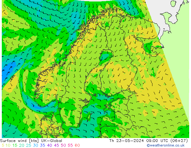 Surface wind UK-Global Th 23.05.2024 09 UTC