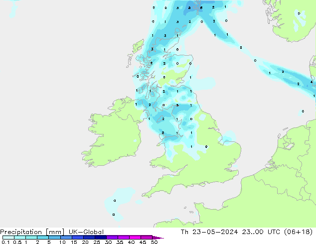 Precipitation UK-Global Th 23.05.2024 00 UTC