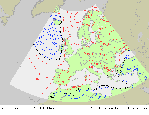 приземное давление UK-Global сб 25.05.2024 12 UTC