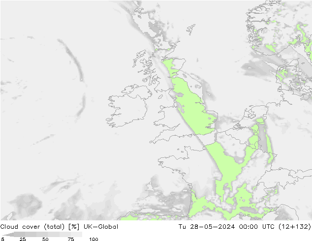 Bewolking (Totaal) UK-Global di 28.05.2024 00 UTC