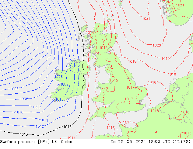 Presión superficial UK-Global sáb 25.05.2024 18 UTC