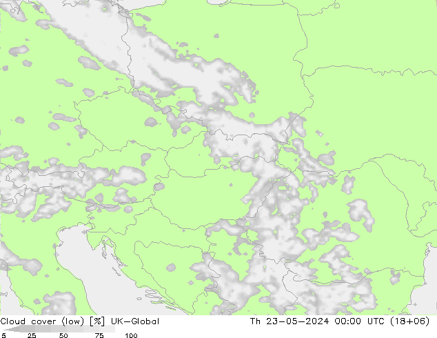 Cloud cover (low) UK-Global Th 23.05.2024 00 UTC