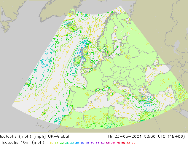 Isotachen (mph) UK-Global Do 23.05.2024 00 UTC