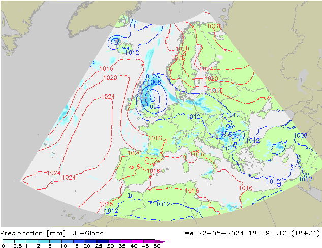 Precipitación UK-Global mié 22.05.2024 19 UTC