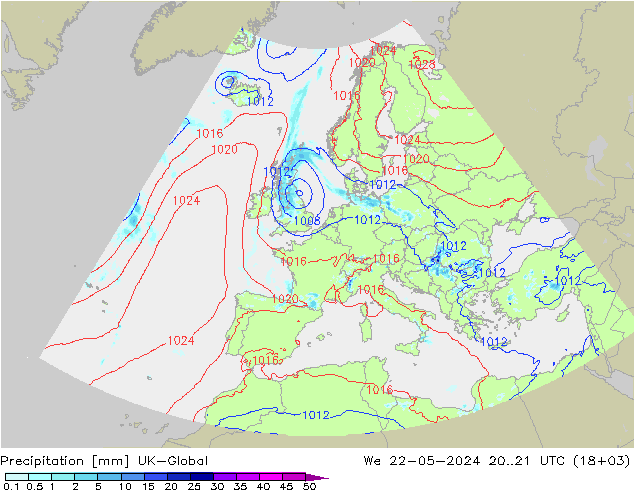 降水 UK-Global 星期三 22.05.2024 21 UTC