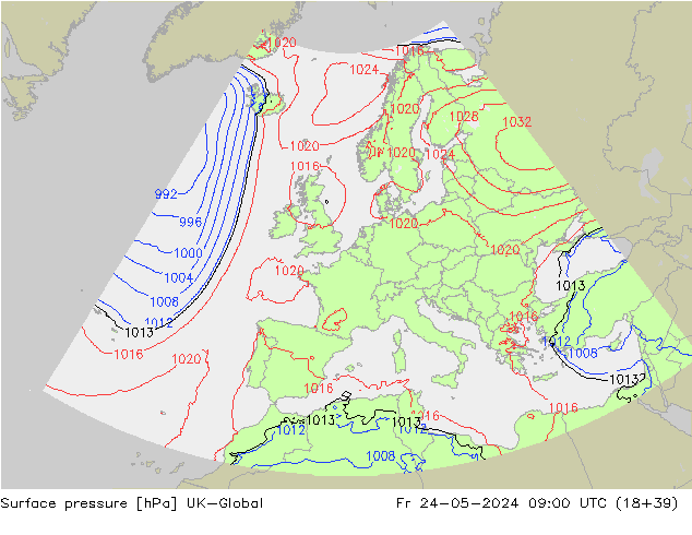 Luchtdruk (Grond) UK-Global vr 24.05.2024 09 UTC