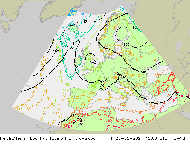 Hoogte/Temp. 850 hPa UK-Global do 23.05.2024 12 UTC