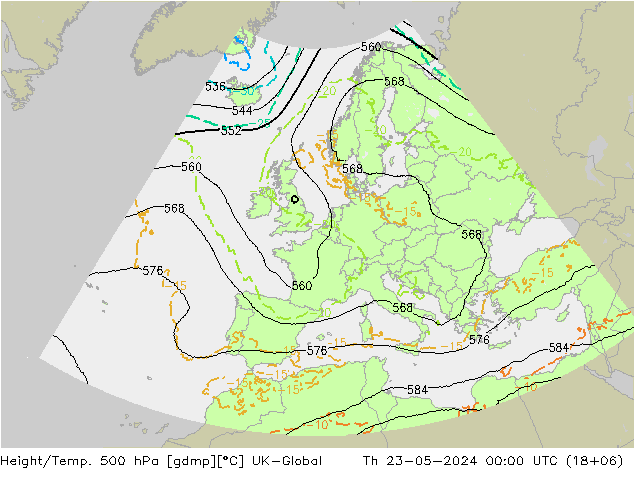 Height/Temp. 500 hPa UK-Global 星期四 23.05.2024 00 UTC
