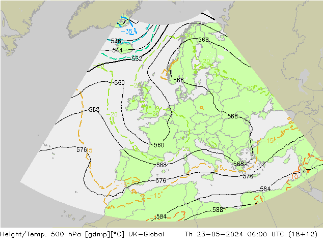 Height/Temp. 500 hPa UK-Global Qui 23.05.2024 06 UTC