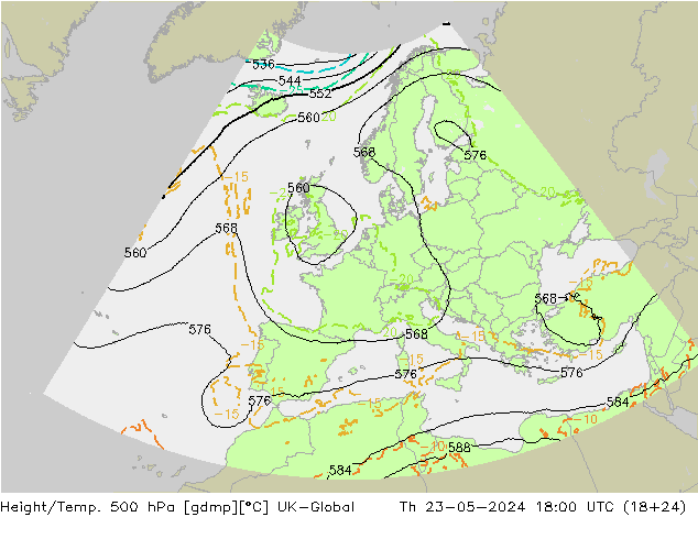 Yükseklik/Sıc. 500 hPa UK-Global Per 23.05.2024 18 UTC
