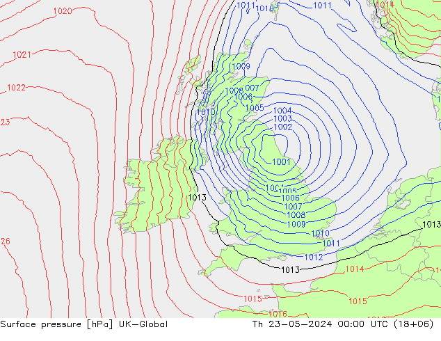 地面气压 UK-Global 星期四 23.05.2024 00 UTC