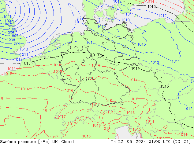 地面气压 UK-Global 星期四 23.05.2024 01 UTC