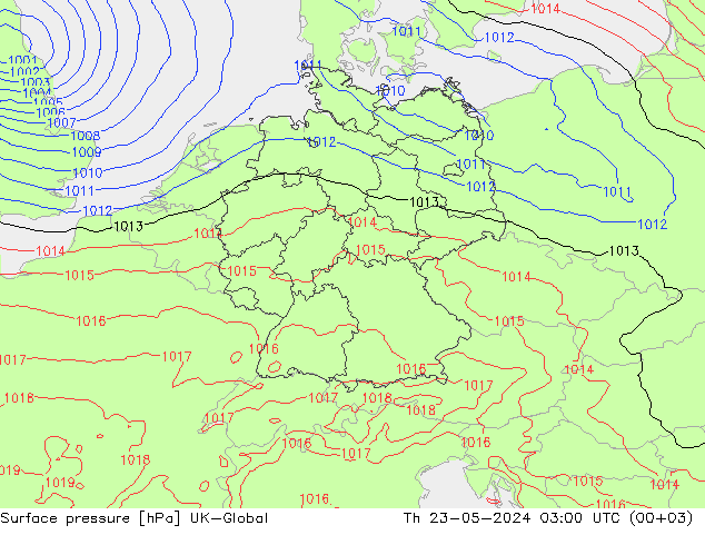 地面气压 UK-Global 星期四 23.05.2024 03 UTC