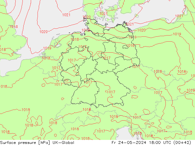Atmosférický tlak UK-Global Pá 24.05.2024 18 UTC