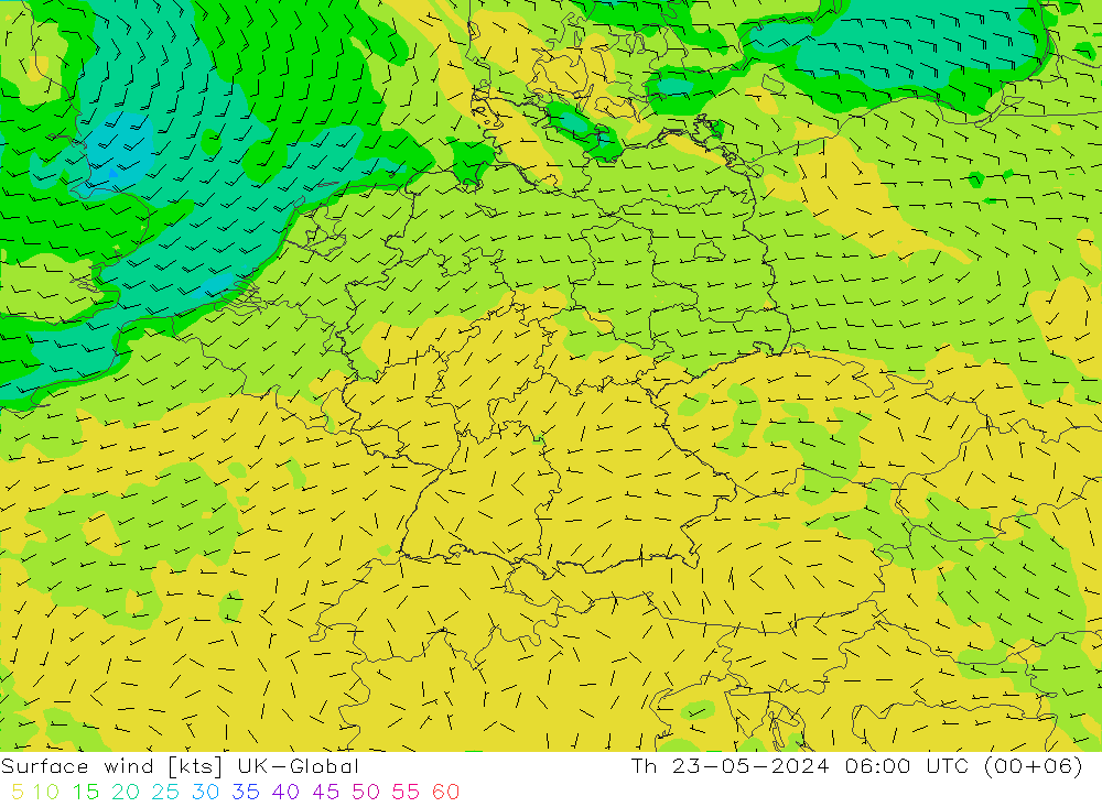 风 10 米 UK-Global 星期四 23.05.2024 06 UTC