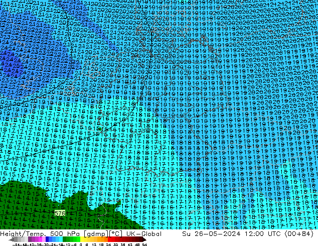 Géop./Temp. 500 hPa UK-Global dim 26.05.2024 12 UTC