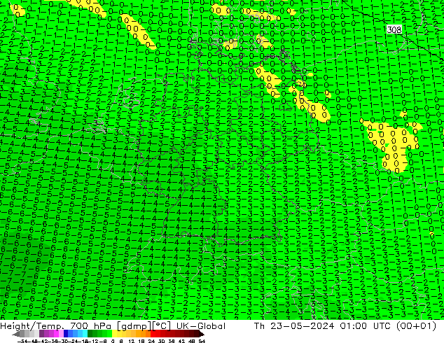 Hoogte/Temp. 700 hPa UK-Global do 23.05.2024 01 UTC